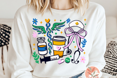 Pink Stethoscope svg,Trendy Nurse retro Floral shirt Png Product Image 3