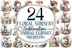 Floral Nursery Animal Sublimation Clipart Bundle Product Image 1