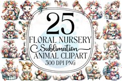Floral Nursery Animal Sublimation Clipart Bundle Product Image 1