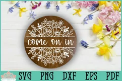 Floral Party Welcome Sign Farmhouse Round Door Hanger SVG