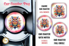 Floral Owl Car Coaster Sublimation PNG Product Image 1