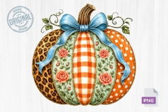 Floral Patchwork Pumpkin with Bow PNG Design Product Image 1