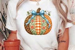 Floral Patchwork Pumpkin with Bow PNG Design Product Image 2