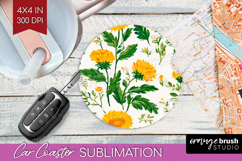 Floral Car Coaster - Spring Flowers Coaster PNG Sublimation Product Image 1
