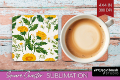 Floral Square Coaster - Spring Flowers Coaster PNG Product Image 1