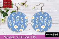 Floral Round Earrings - Spring Flowers PNG Sublimation Product Image 1
