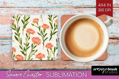 Floral Square Coaster - Spring Flowers Coaster PNG Product Image 1