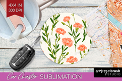 Floral Car Coaster - Spring Flowers Coaster PNG Sublimation Product Image 1