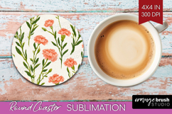 Floral Round Coaster - Spring Flowers Coaster PNG Product Image 1