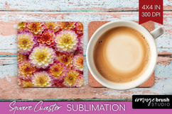 Pastel Floral Square Coaster - Flower Field Coaster PNG Product Image 1
