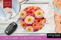 Pastel Floral Car Coaster - Flower Field Coaster PNG Product Image 1