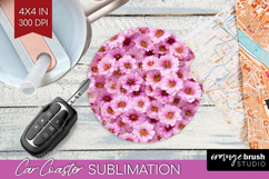 Pastel Floral Car Coaster - Flower Field Coaster PNG Product Image 1