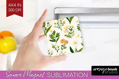 Floral Magnet Sublimation - Spring Flowers Square Magnet PNG Product Image 1