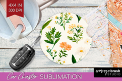 Floral Car Coaster - Spring Flowers Coaster PNG Sublimation Product Image 1
