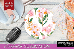 Floral Car Coaster - Spring Flowers Coaster PNG Sublimation Product Image 1