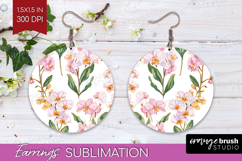 Floral Round Earrings - Spring Flowers PNG Sublimation Product Image 1