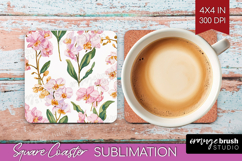 Floral Square Coaster - Spring Flowers Coaster PNG Product Image 1