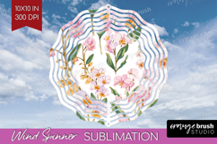 Floral Wind Spinner Sublimation PNG - Spring Flowers Round Product Image 1