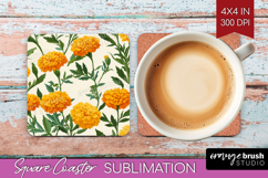 Floral Square Coaster - Spring Flowers Coaster PNG Product Image 1