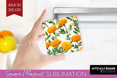 Floral Magnet Sublimation - Spring Flowers Square Magnet PNG Product Image 1