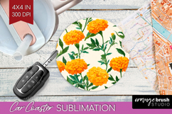 Floral Car Coaster - Spring Flowers Coaster PNG Sublimation Product Image 1