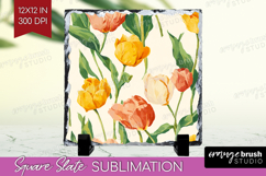 Floral Slate PNG - Spring Flowers Square Slate Sublimation Product Image 1