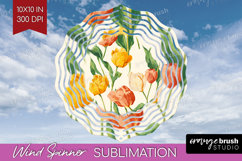 Floral Wind Spinner Sublimation PNG - Spring Flowers Round Product Image 1