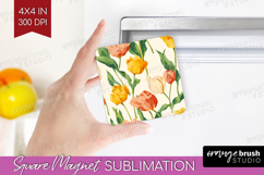 Floral Magnet Sublimation - Spring Flowers Square Magnet PNG Product Image 1