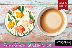 Floral Round Coaster - Spring Flowers Coaster PNG Product Image 1