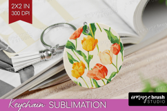 Floral Keychain PNG - Spring Flowers Keychain Sublimation Product Image 1