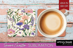 Floral Square Coaster - Spring Flowers Coaster PNG Product Image 1