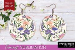 Floral Round Earrings - Spring Flowers PNG Sublimation Product Image 1