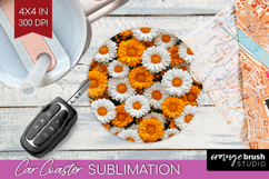 Pastel Floral Car Coaster - Flower Field Coaster PNG Product Image 1