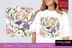 Floral Square Tshirt Background - Spring Flowers PNG Product Image 1