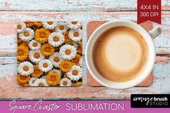 Pastel Floral Square Coaster - Flower Field Coaster PNG Product Image 1