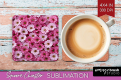 Pastel Floral Square Coaster - Flower Field Coaster PNG Product Image 1
