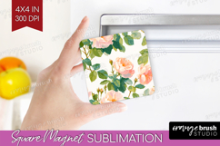 Floral Magnet Sublimation - Spring Flowers Square Magnet PNG Product Image 1