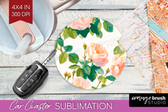 Floral Car Coaster - Spring Flowers Coaster PNG Sublimation Product Image 1