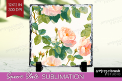 Floral Slate PNG - Spring Flowers Square Slate Sublimation Product Image 1