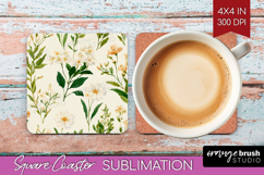 Floral Square Coaster - Spring Flowers Coaster PNG Product Image 1