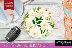 Floral Car Coaster - Spring Flowers Coaster PNG Sublimation Product Image 1