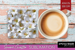 Pastel Floral Square Coaster - Flower Field Coaster PNG Product Image 1