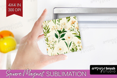 Floral Magnet Sublimation - Spring Flowers Square Magnet PNG Product Image 1