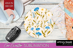Floral Car Coaster - Spring Flowers Coaster PNG Sublimation Product Image 1