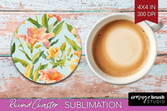 Floral Round Coaster - Spring Flowers Coaster PNG Product Image 1