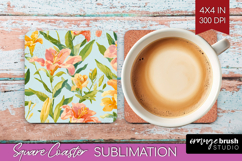 Floral Square Coaster - Spring Flowers Coaster PNG Product Image 1