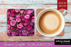 Pastel Floral Square Coaster - Flower Field Coaster PNG Product Image 1