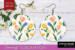 Floral Round Earrings - Spring Flowers PNG Sublimation Product Image 1