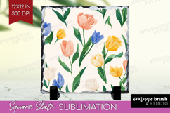 Floral Slate PNG - Spring Flowers Square Slate Sublimation Product Image 1