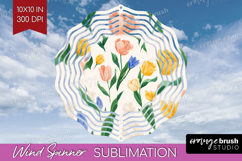 Floral Wind Spinner Sublimation PNG - Spring Flowers Round Product Image 1
